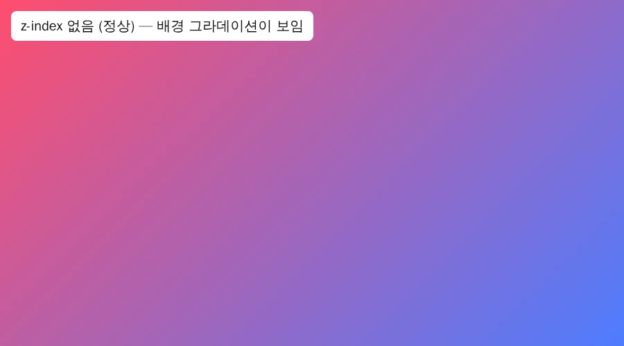 같은 배경 그라데이션이 z-index 없이 정상적으로 렌더링되어 화면 전체에 보이는 스크린샷